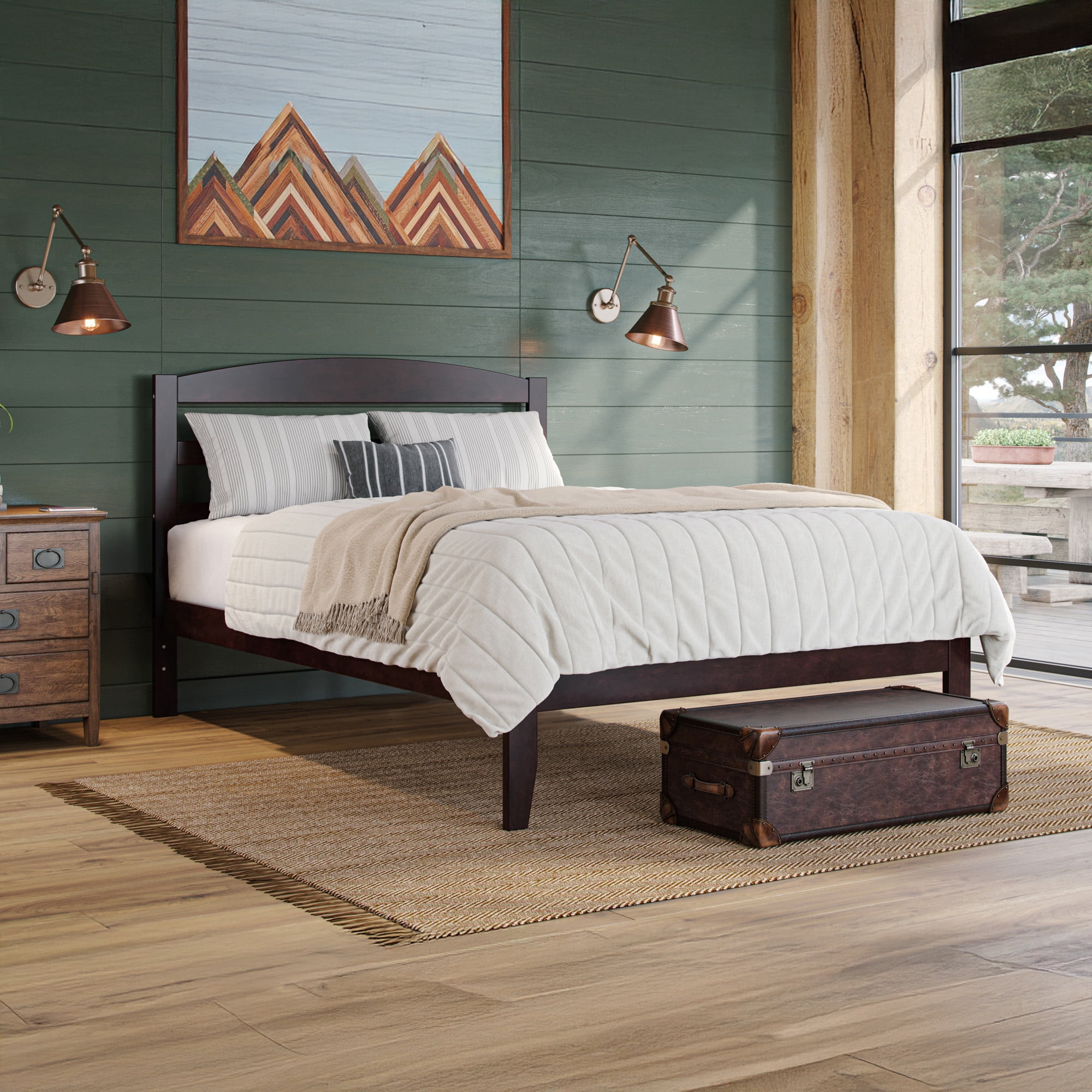 AFI Warren 14" Queen Wood Platform Bed Frame with Slatted Headboard, Espresso