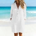 thumbnail image 5 of FDGIU Women's Collared Half Button 3/4 Sleeve Shirt Midi Dress, Casual Summer Loose Tunic Mid Dress with Pockets, 5 of 6