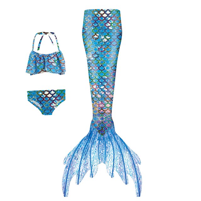 Swimsuits for Women Ruffled Top 3 Piece Mermaid Stage Performance with Fish Tail Sky Blue Women Bathing Suits S