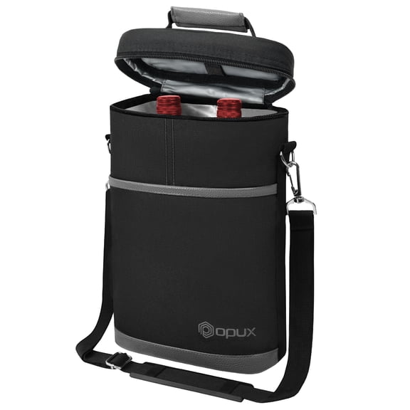 OPUX 2 Bottle Wine Carrier Tote, Insulated Leakproof Wine Cooler Bag, Wine Travel Bag Tote for Picnic BYOB Beach, Portable Wine Bottle Carrying Case, Gift for Wine Lover Women Men Christmas, Dark Grey