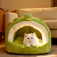 thumbnail image 2 of Cat Bed for Winter with Thickened Foldable Design, Semi-Enclosed Warm Plush & Removable Mat, Suitable for Small Dogs, 14.2x14.2x12.6in by MPOISVA, 2 of 7