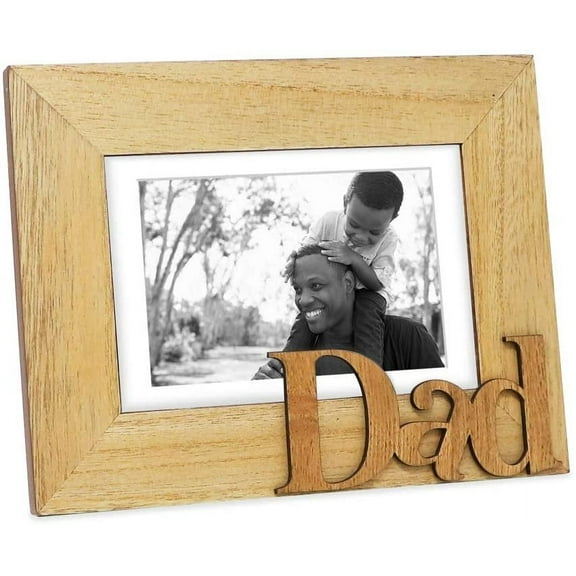 Isaac Jacobs Natural Wood Sentiments Dad Picture Frame, Photo Gift for Father, Family, Display on Tabletop, 5x7 Matted 4x6