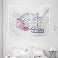 thumbnail image 1 of Shabby Chic Decor Tapestry, Life is Trip Inspirational Quote Romantic Floral Wreath Retro Bicycle, Wall Hanging for Bedroom Living Room Dorm Decor, 80W X 60L Inches, Multicolor, by Ambesonne, 1 of 2
