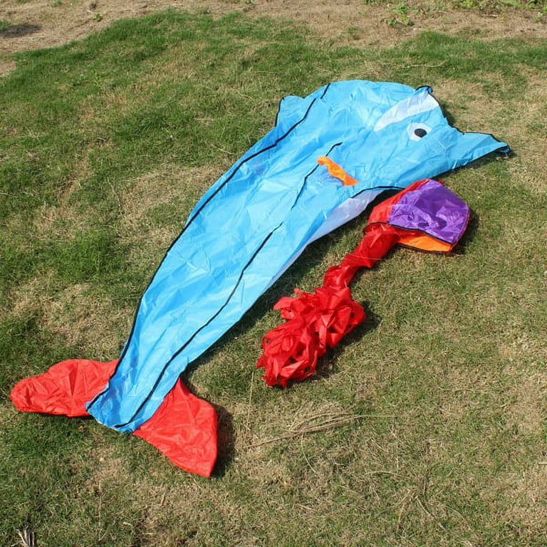 Agptek 3D Kite Huge Frameless Soft Parafoil Giant Dolphin Kite Blue