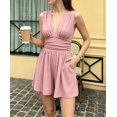 thumbnail image 4 of Women's V Neck Sleeveless Rompers Shorts Summer Beach Vacation Ruched Plus Size Shorts Jumpsuit with Pockets, S, 4 of 5
