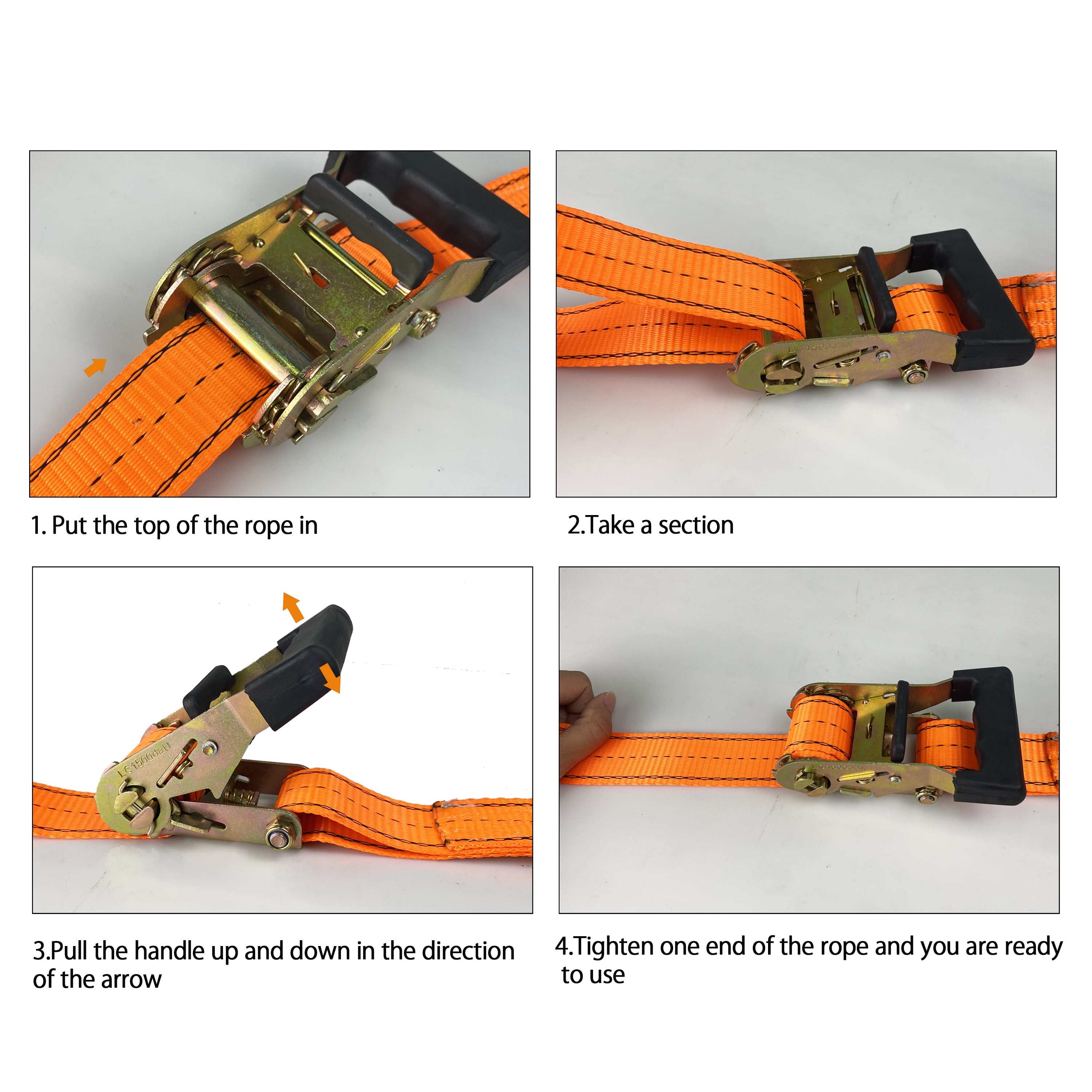 HFS(R) 4Pcs 1.5" x 15 ft Heavy Duty Ratchet Cargo Tie Down Straps 3000 lbs Dual J-Hooks Orange