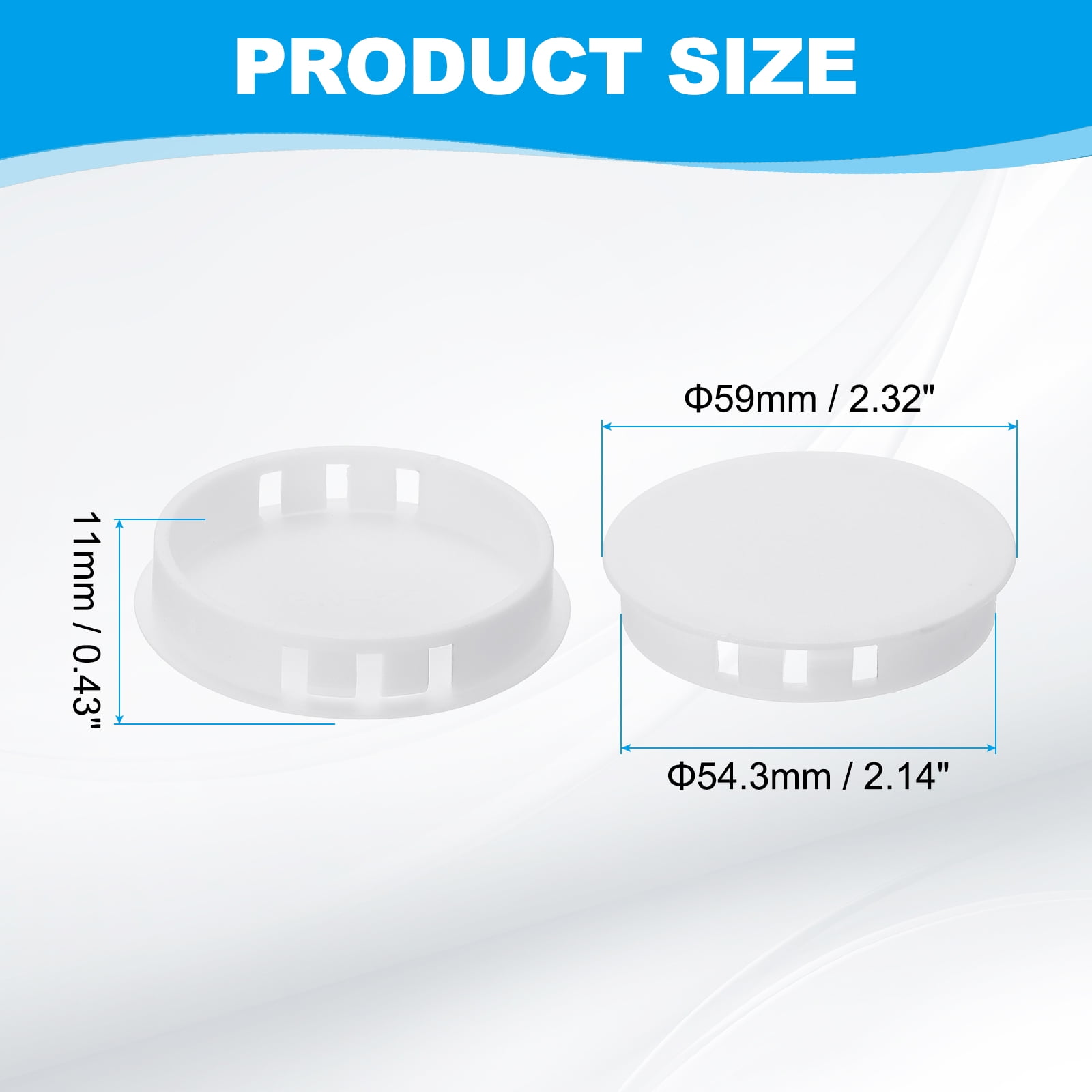 Uxcell Plastic Screws Hole Plugs, 55 Pcs 2 1/9"(55mm) Round Plastic Hole Caps Snap Desk Grommet Buckle Knockout Locking Covers Furniture Insert End Cap for Kitchen Cabinet, White