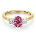 thumbnail image 3 of Gem Stone King 10K Yellow Gold Pink Mystic Topaz and White Zirconia Engagement Ring for Women | 1.45 Cttw | Oval 7X5MM | Gemstone November Birthstone | Size 6, 3 of 6