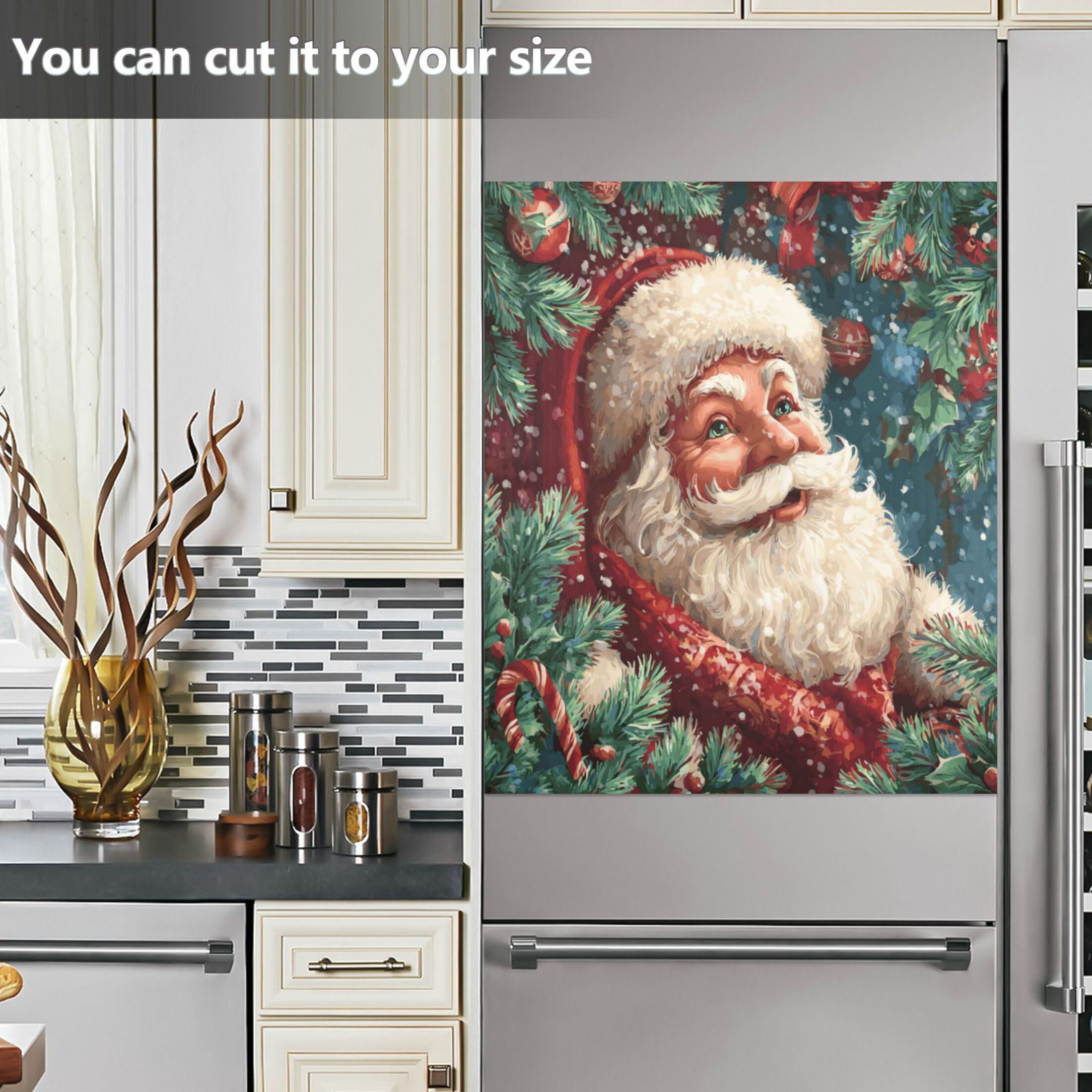 Dishwasher Magnetic Refrigerator Magnet Cover Sticker Home Decorative 23"x26" Cute Smiling Santa Claus