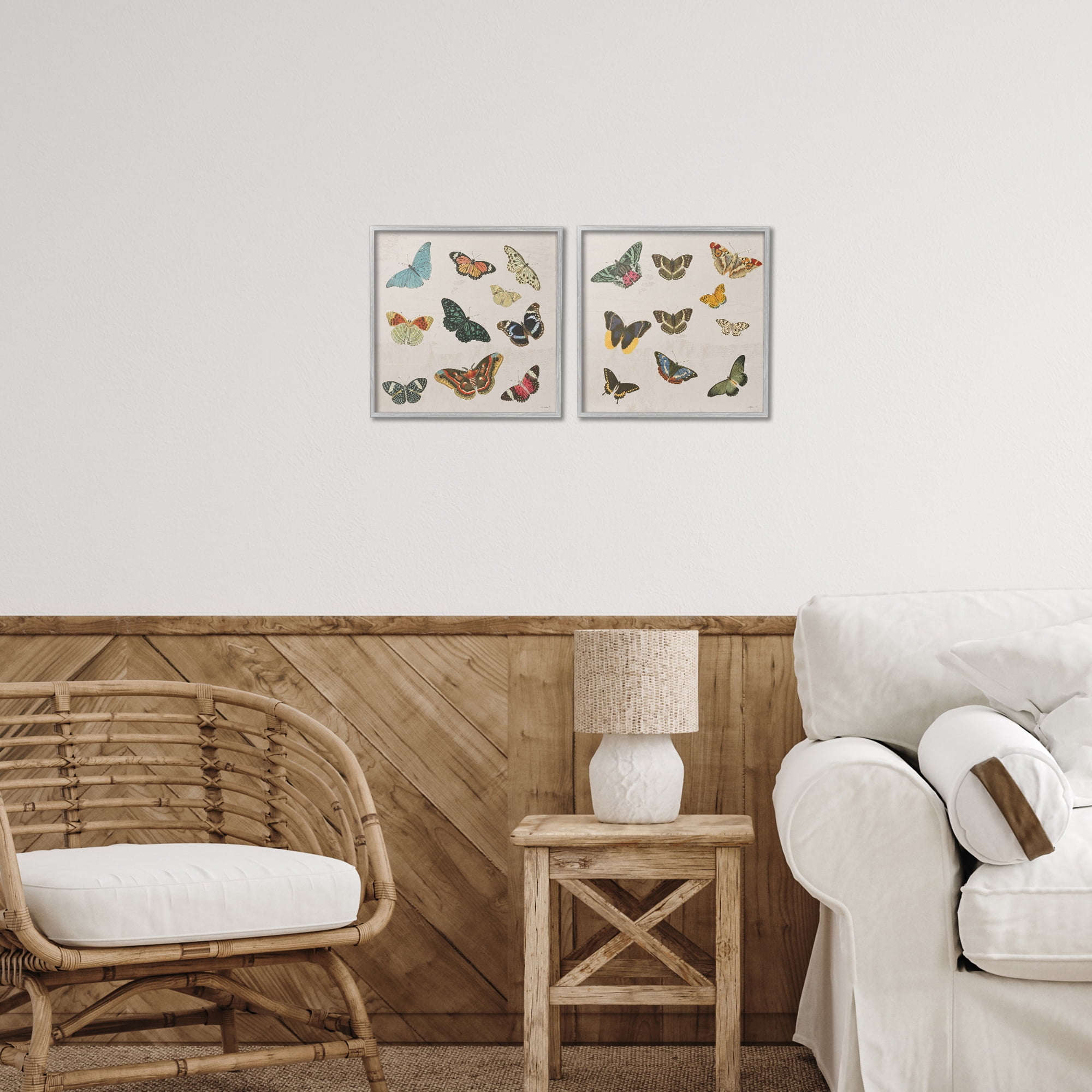 Stupell Industries Collection of Vintage Butterflies 2 Piece Gray Framed Giclee Art Set, design by Dan Meneely
