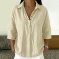 thumbnail image 2 of Plus Size Linen Tops, Boxy Crop Top Tunic Length Linen Top Womens 3/4 Sleeve Cotton Linen Top Summer Fashion Clothes Wrinkle Free Linen Shirt Tunic Blouse Blouse Top Tee, 2 of 6
