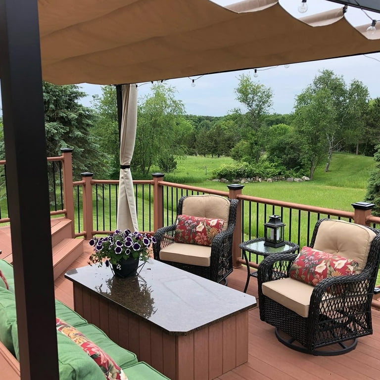 Outdoor Swivel Patio Lounge Chairs 3 Piece Patio Conversation Bistro Set w Wicker Patio Chairs and Side Table for Small Space Deck Porch 350 LBS Beige