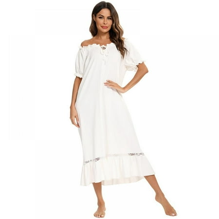 

Monfince Women Nightgowns Summer Ruffle Retro Soft Sleep Dress Lightweight Short Sleeve Lounge Dress Plus Size Loose Casual Sleepwear
