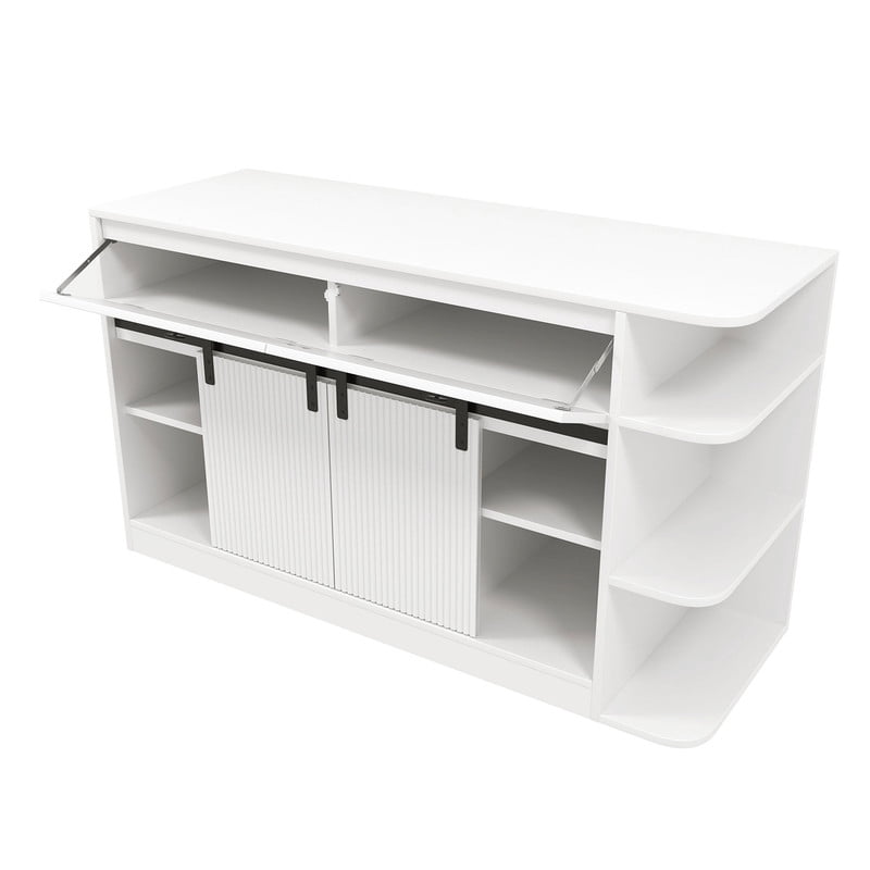 55-75 gal Fish Tank Stand with Power Outlets & LED Light, Aquarium Stand Storage Cabinet with Sliding Door