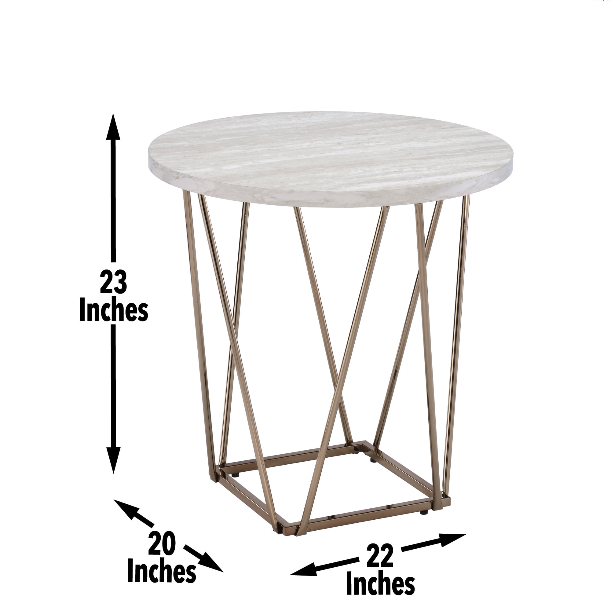 Steve Silver Rowyn Contemporary 24" Round Genuine Marble End Table, White/Copper
