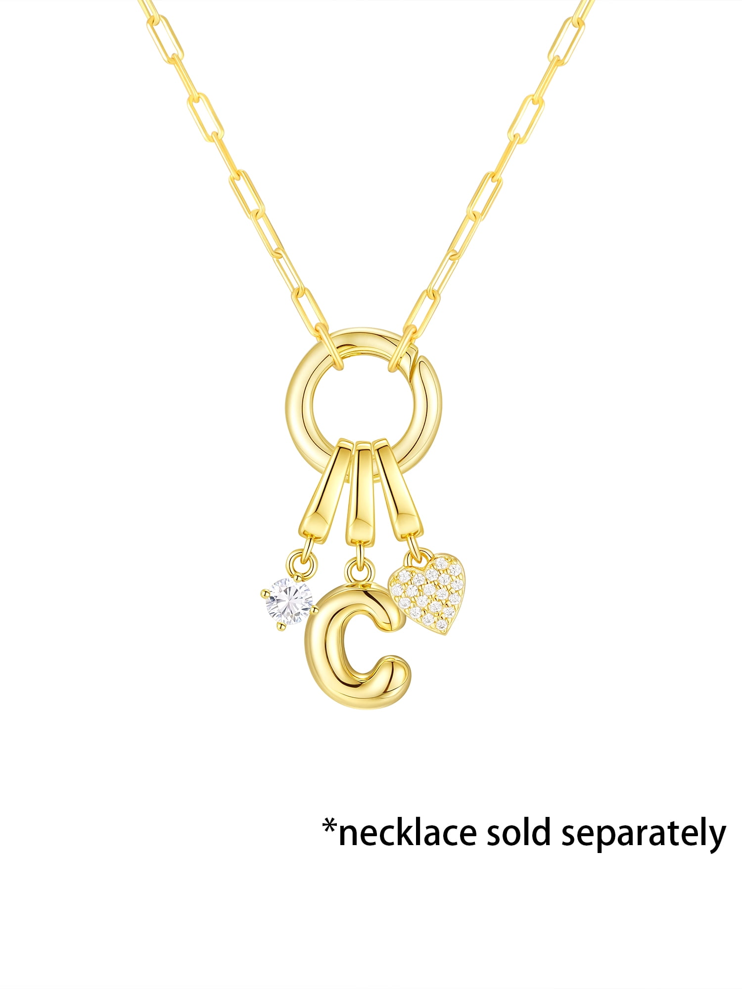 Brilliance Fine Jewelry Simulated Diamond Initial C Charm Set in 14KT Gold Plated Sterling Silver