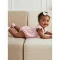 thumbnail image 6 of BemeyourBBs Newborn Baby Girl Summer Clothes Smocked Bubble Romper Cotton Linen Outfits Cherry Floral Print Crew Neck Flying Sleeve Bodysuit and Bow Headband 2 Pcs Set, 6 of 9
