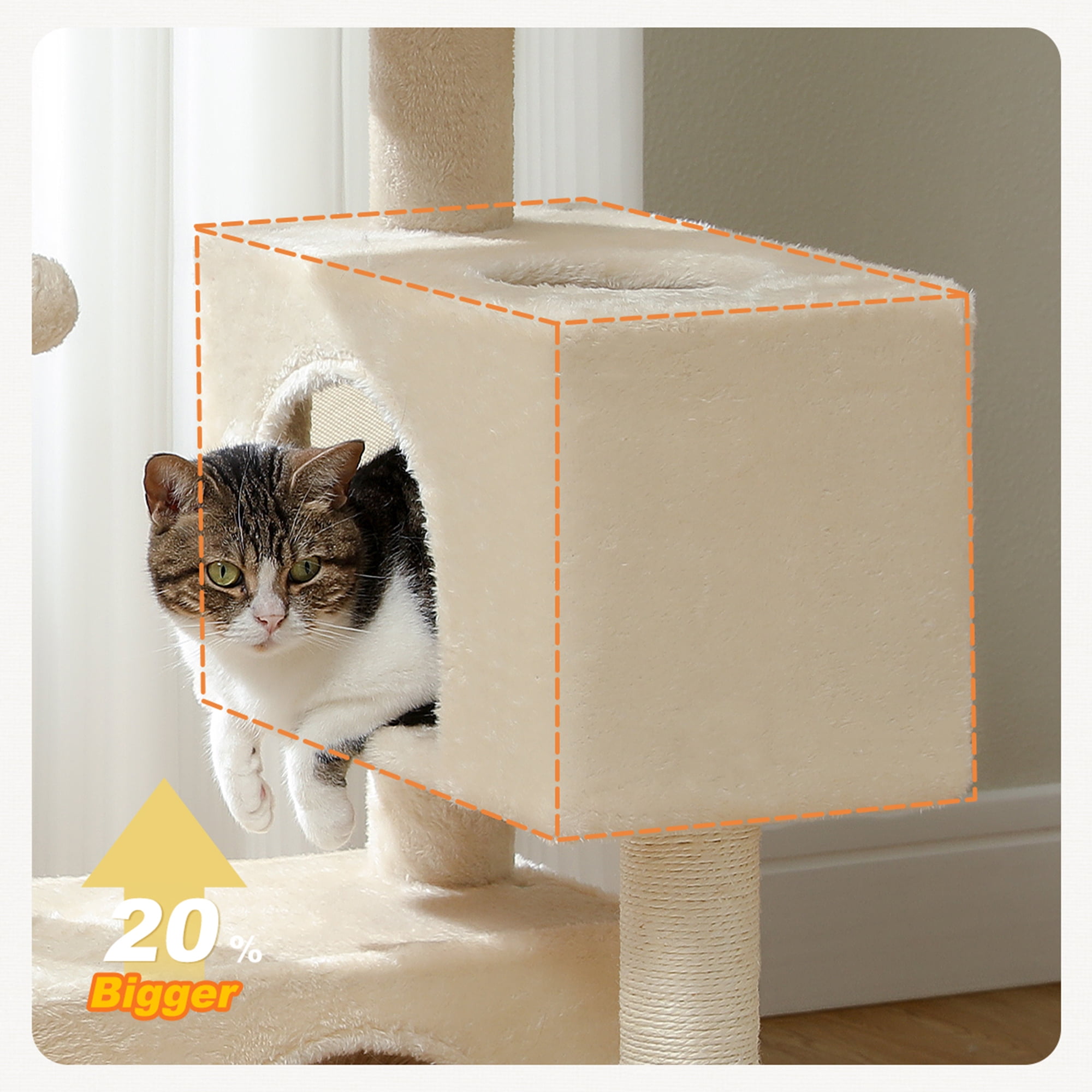 Pefilos 31" Multi-Level Cat Tree Tower, Cute Sisal Play House Climber Activity Centre Furniture with Scratching Posts Hammock Dangling Ball, Beige Pefilos 31" Multi-Level Cat Tree Tower, Cute Sisal Play House Climber Activity Centre Furniture with Scratching Posts Hammock Dangling Ball, Beige