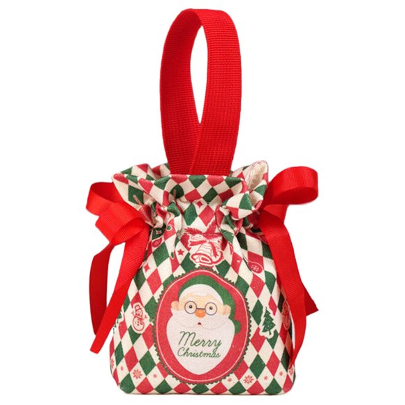 1PC Christmas Canvas Drawstring Bag Cute Christmas Pattern Candy Cookie Gift Bag Xmas Party Gift Packaging Storage Bag