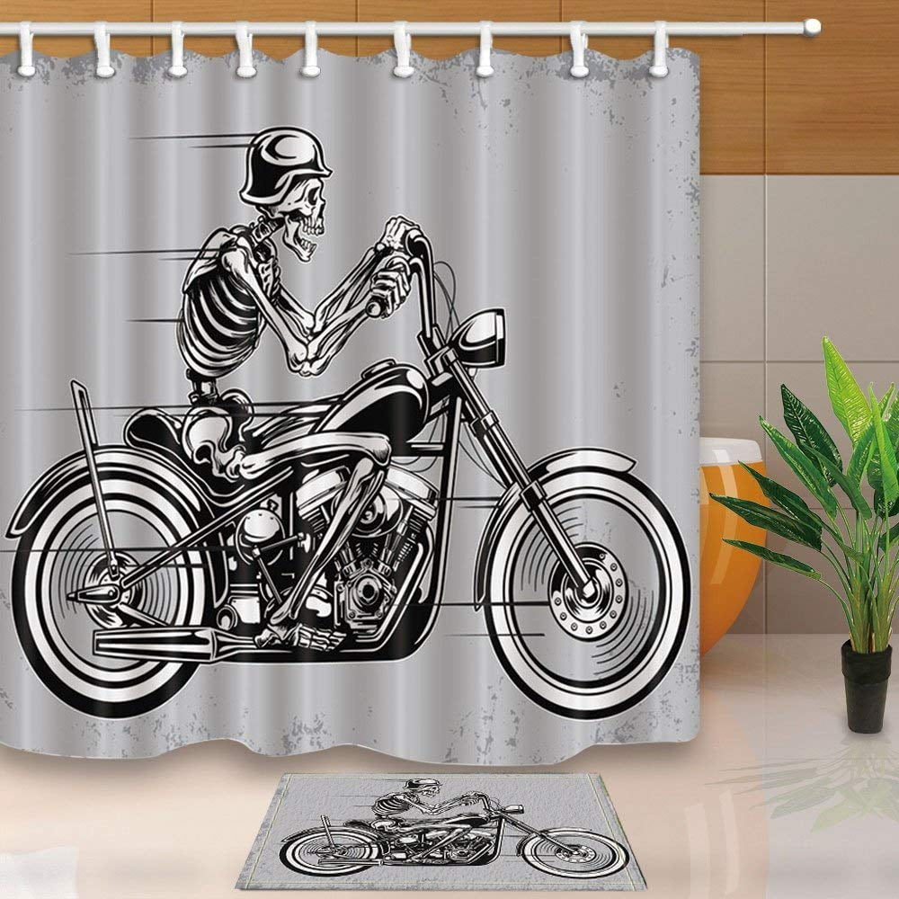 BPBOP Skull on Motorcycle Showers Curtain Polyester Fabric Bathroom