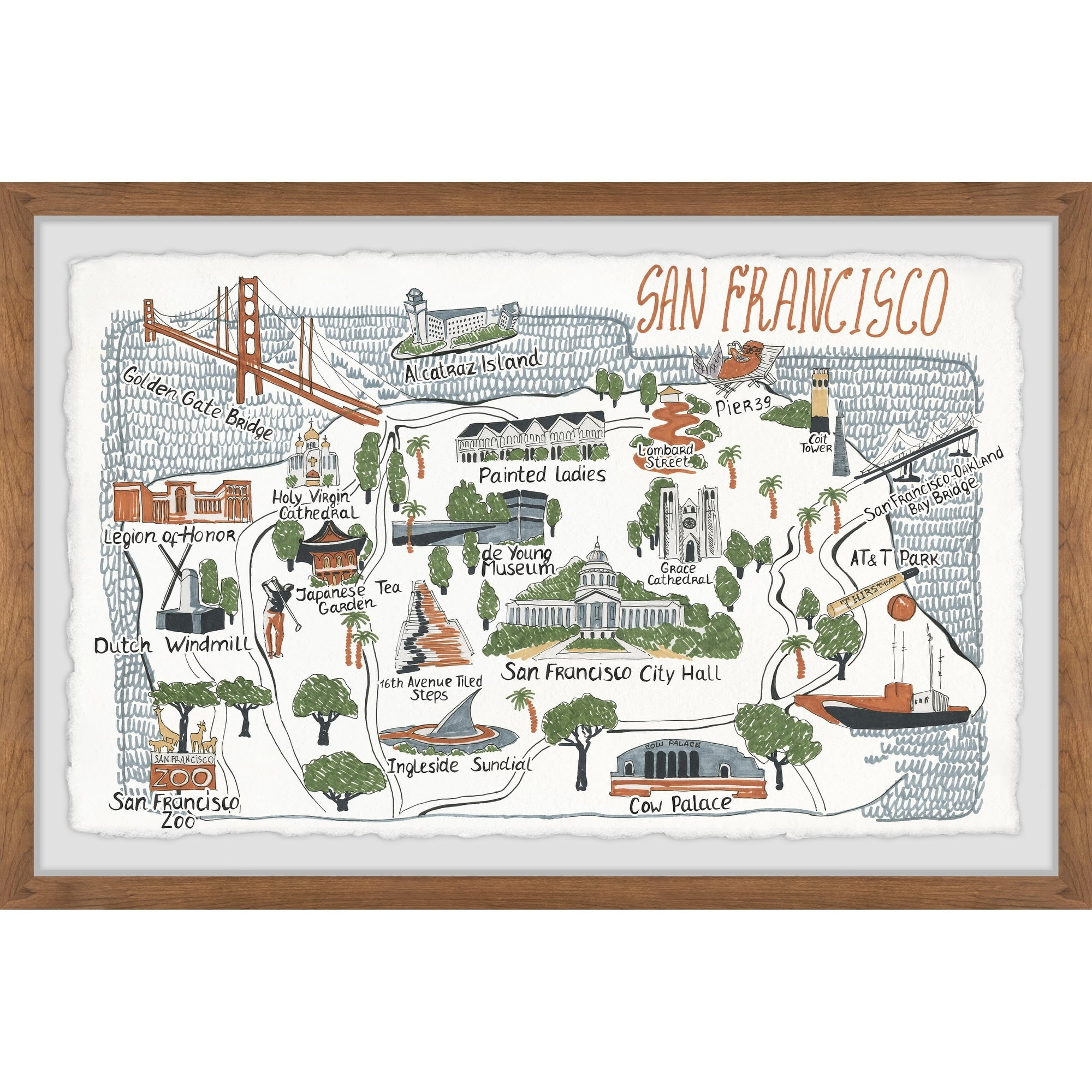 Marmont Hill Illustrated Map of San Francisco II Framed Wall Art, 16" x 24"