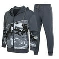 thumbnail image 3 of VBTAPA Men's Camo Tracksuit 2 Piece Hooded Athletic Sweatsuits Long Sleeve Full Zip Hoodie and Matching Pants Set Casual Jogging Sport Suit with Pockets Gray L, 3 of 8