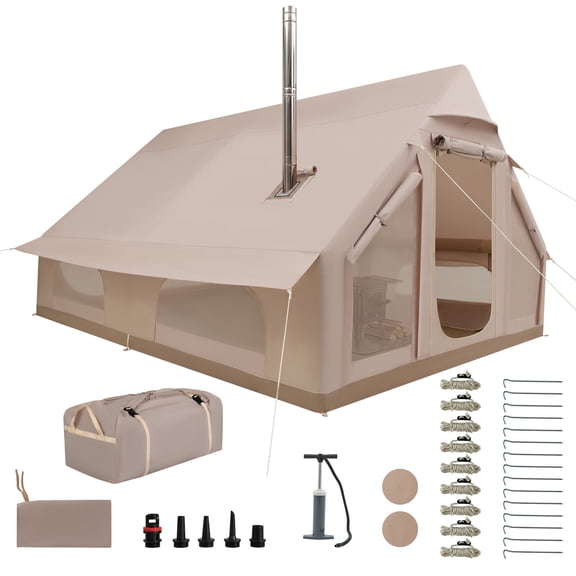 Costway Inflatable Tent for Camping with Stove Jack, Hand Pump for Family Glamping