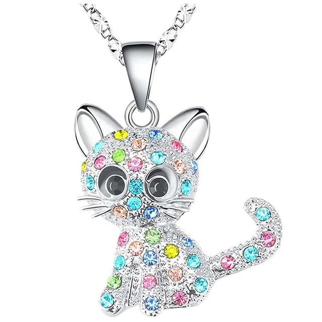 Dije y Cadenas de Gatita, MXKCE-001, 1Pza, Gato/Circonia, Plata, Metal, Cadena y Dije