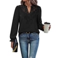 thumbnail image 5 of WIHOLL Blouses for Women Lace V Neck Long Sleeve Shirt Boho Dressy Casual Fall Tops Black, 5 of 9