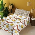 thumbnail image 2 of Ambesonne Emoji Fitted & Top Sheet Set with Shams, Grid Back German Funny Faces, White Mustard Dark Salmon, 2 of 5