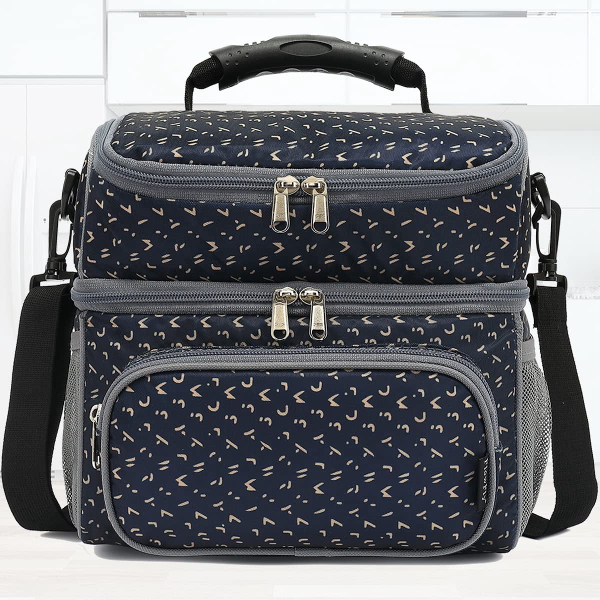 Double Layer Insulated Lunch Bag Large Tote With Adjustable Strap