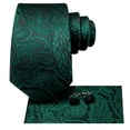 thumbnail image 4 of Hi-Tie Green and Black Paisley Silk Ties for Men Pocket Square Cufflinks for Wedding Party, 4 of 7