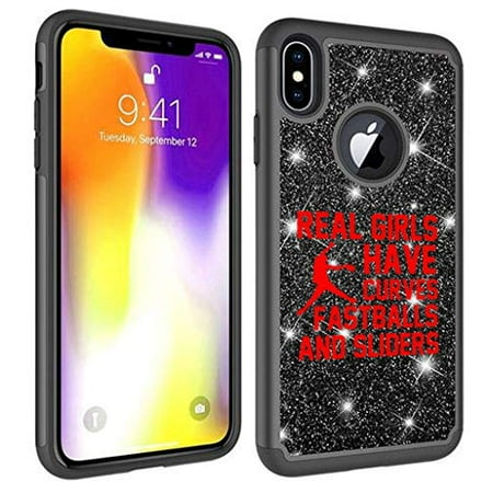 - Glitter Bling Sparkle Shockproof Protective Hard Soft Case Cover for Apple iPhone Real Girls Curves Softball (Black, for Apple iPhone X/iPhone Xs)