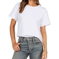 thumbnail image 5 of Liher Women Short Sleeve Casual T Shirts Summer Ruffle Plain Round Neck Loose Fit Tee Blouse Tops White XL, 5 of 8