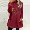 thumbnail image 2 of Feancey Womens Thermal Sweatshirts Winter Fuzzy Fleece Pullover Trendy Heart Print Christmas Sweatshirt Tops Sherpa Warm Loungewear with Pockets Wine S, 2 of 4