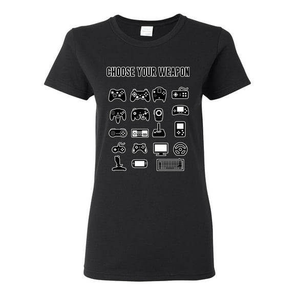 Ladies New Choose Your Weapon Controller Gamer Nerd Geek Funny DT T-Shirt Tee
