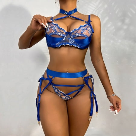 

Women s Underwear Clearance Women Exquisite Mesh Embroidery Lingerie Bra+Garter+Briefs Set Babydoll Cut-Out Sleepwear
