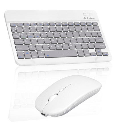 Rechargeable Bluetooth Keyboard and Mouse Combo Ultra Slim Full-Size Keyboard and Mouse for Realme GT Explorer Master and All Bluetooth Enabled Mac/Tablet/iPad/PC/Laptop - Stone Grey with Purple Mouse