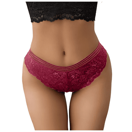 Fulorrnie Underwear for Women No Show Thong Comfort Seamless Panty Cheeky Elastic Waist Banded Panties  Wine  L