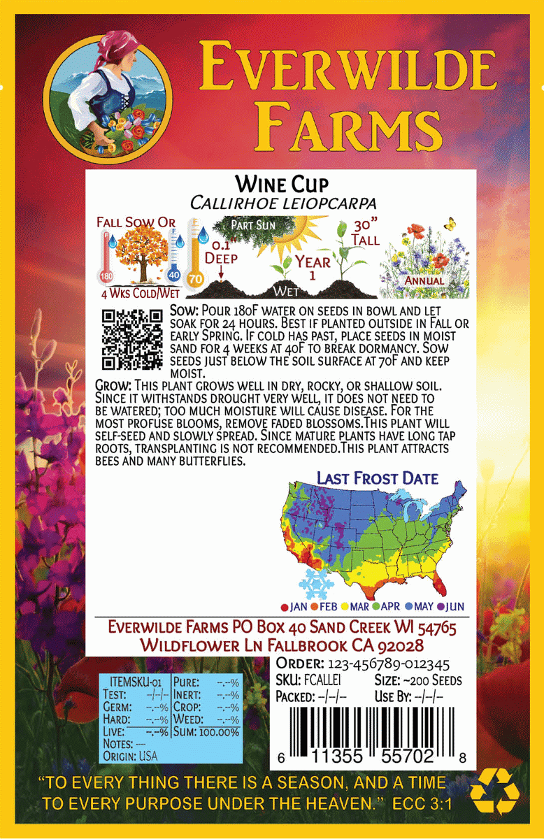 Everwilde Farms - 1 lb Wine Cup Native Wildflower Seeds - Gold Vault Bulk Seed Packet