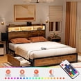 thumbnail image 4 of Cama Queen FABATO con cabecera y espacio de almacenamiento debajo con luces LED, 4 of 7