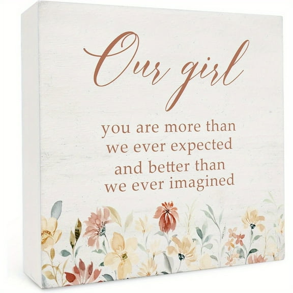 Wildflower Baby Girl Wooden Box Sign - Floral Nursery Decor for Girls' Rooms, Baby Shower、Mother’s Day Gift, 5x5 Inch