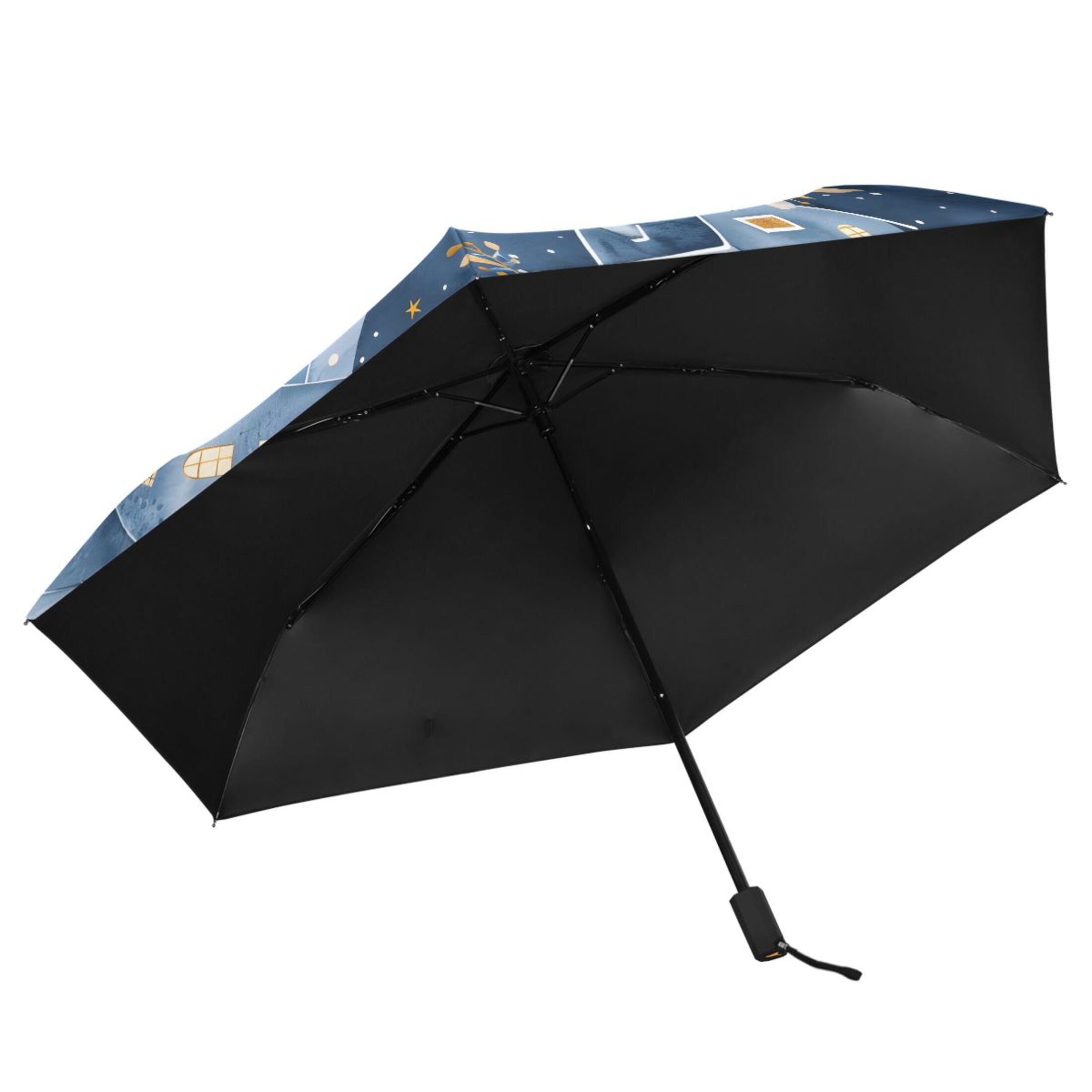 Winter Houses and Barberry Branches Compact Sun Umbrella Windproof Travel Umbrellas for Rain Strong Portable UV Protection