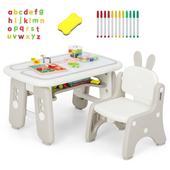 Costway Kids Drawing Table & Chair Set Graffiti Toddlers Art Activity Table & Chair