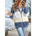 thumbnail image 4 of Womens Winter Fuzzy Fleece Jacket Hooded Color Block Patchwork Coats Outerwear with Pockets Blue XXL, 4 of 9