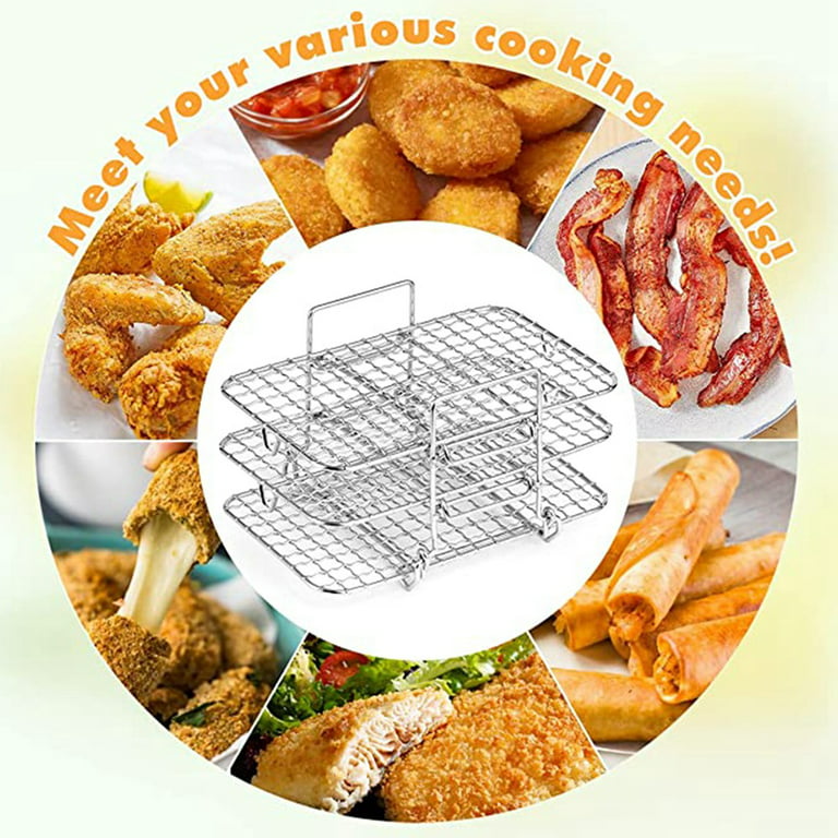Lotteli Kitchen Air Fryer Rack for Double Basket Air Fryers, 304 Stainless Steel Multi-Layer Rack, Air Fryer Accessories Dehydrator Rack Compatible