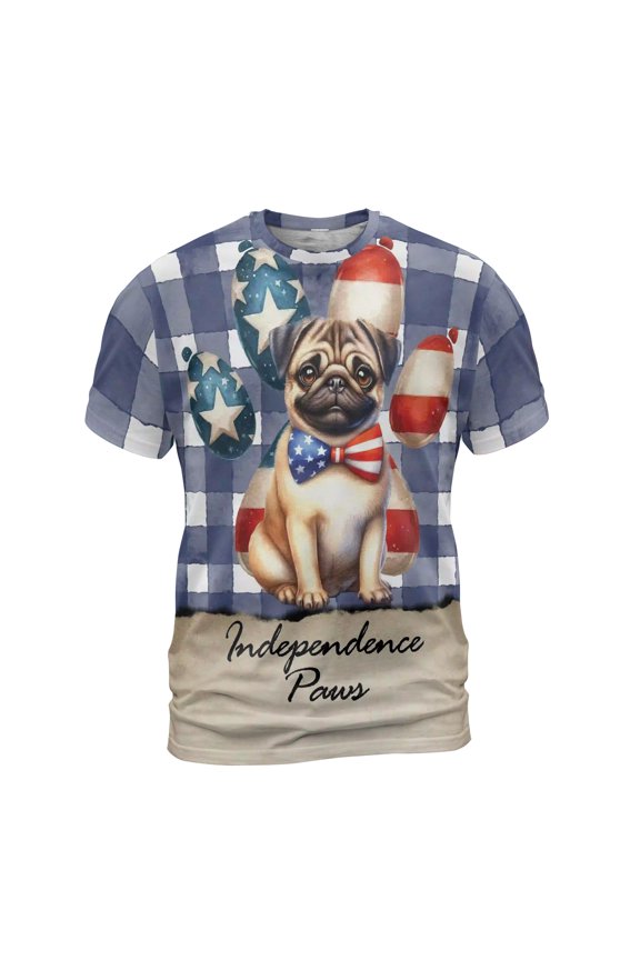 Patriotic Pug 4th of July Independence Paws All Over Print 3D Shirt Unisex Merch Dog Lover Gifts - 02010