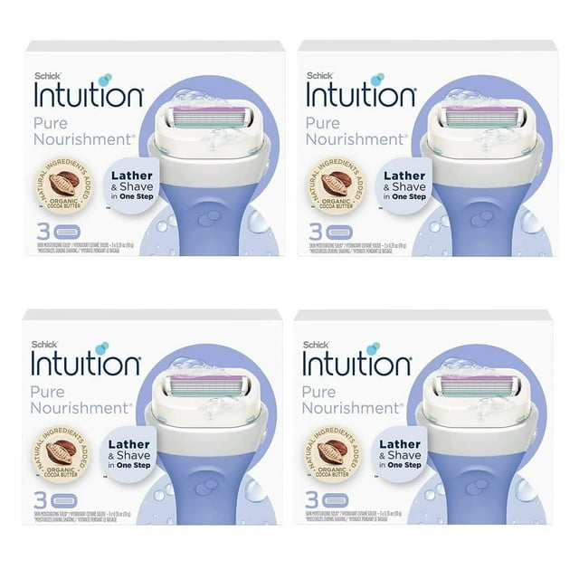 NEW Schick 100% Genuine Intuition Pure Nourishment Razor Refill Coconut milk and almond oil Cartridge,4pack - 3 cartridges each pack total 12 Cartridges