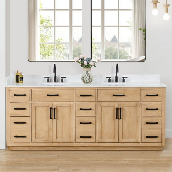 Altair Gavino 84" Wood Vanity in Light Brown with Composite Stone Top No Mirror