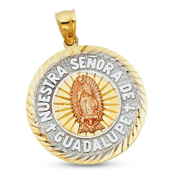 Nuestra Senora De Guadalupe Pendant Solid 14k Yellow White Rose Gold Virgin Mary Charm 23 x 23 mm